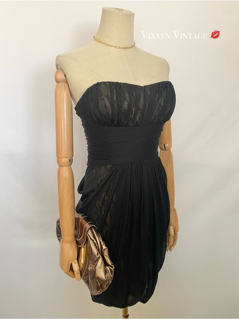 VINTAGE Y2K MAX & CLEO ‘ABBY’ STRAPLESS SWEETHEART COCKTAIL DRESS IN BLACK COMBO
